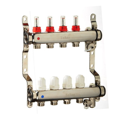 TRm Коллек. блок нерж.1"- 7 вых. с регулиров. клапанами и расходомер., воздухоотв., дрен., крон.