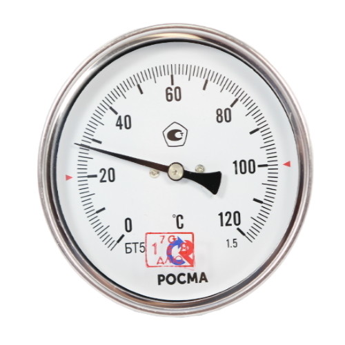 Термометр биметалл Росма, аксиальное, диаметр 80мм задним.под.0-10 бар 120*1/2